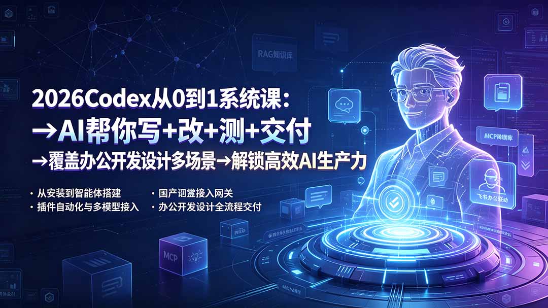 2026 Codex系统课:AI写改测交付,覆盖办公设计开发多场景 2026 Codex系统课:AI写改测交付,覆盖办公设计开发多场景