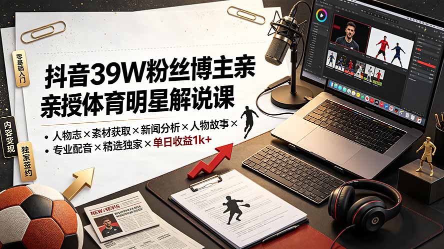 抖音39W粉博主亲授体育解说课:素材获取+文案配音+精选独家收益 抖音39W粉博主亲授体育解说课:素材获取+文案配音+精选独家收益