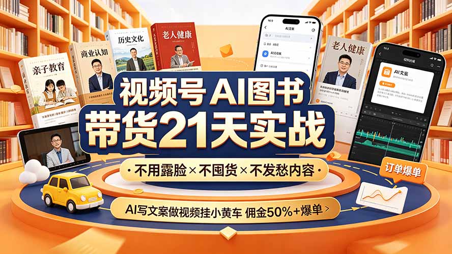 视频号AI图书带货21天实战：不露脸不囤货，AI写文案做视频挂车爆单