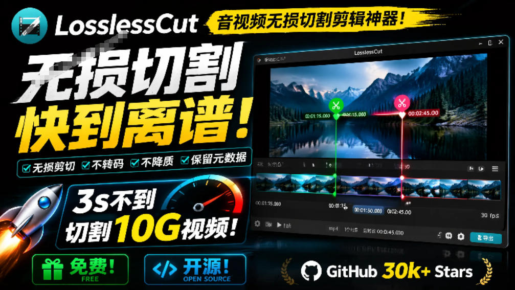 音视频无损切割神器！3秒切10G视频，免费开源LosslessCut