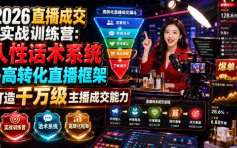 2026直播成交实战训练营：人性话术+高转化框架，新手主播必学逼单技巧