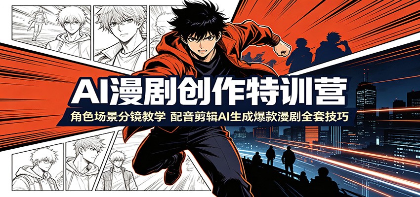 AI漫剧创作特训营：角色场景分镜配音剪辑，零基础爆款全流程