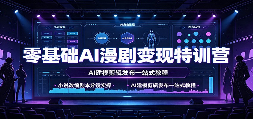 零基础AI漫剧变现特训营：小说改剧本分镜实操，剪映建模剪辑发布全流程