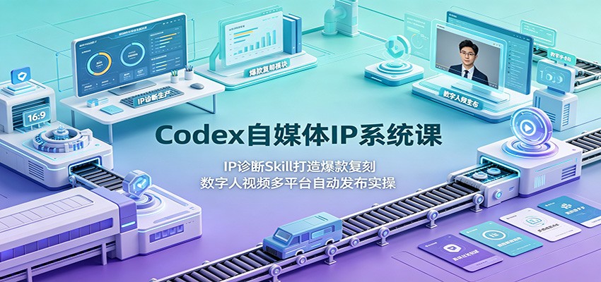 Codex自媒体IP系统课：AI诊断爆款复刻，数字人视频多平台自动发布