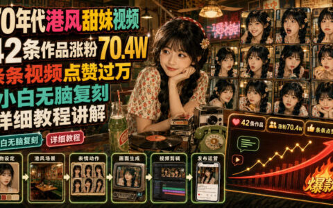 70年代港风甜妹AI视频教程，42条作品涨粉70万，小白复刻详细讲解