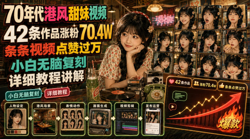 70年代港风甜妹AI视频教程,42条作品涨粉70万,小白复刻详细讲解 70年代港风甜妹AI视频教程,42条作品涨粉70万,小白复刻详细讲解