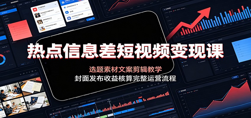 热点信息差短视频变现课：选题素材文案剪辑封面发布收益全流程