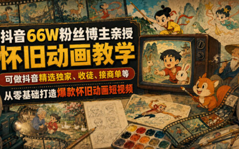 抖音66W博主亲授怀旧动画剪辑，零基础爆款短视频变现课