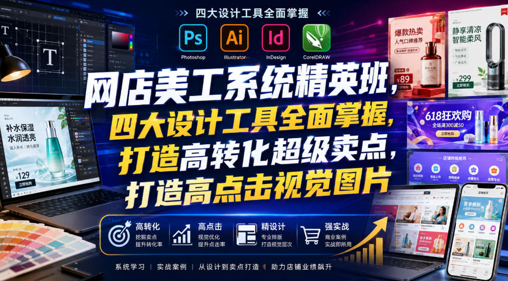 网店美工系统精英班:PS+C4D+视频剪辑,打造高转化卖点与点击图 网店美工系统精英班:PS+C4D+视频剪辑,打造高转化卖点与点击图