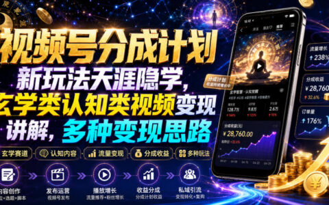 视频号分成新玩法，天涯隐学玄学变现教程，引流私域思路