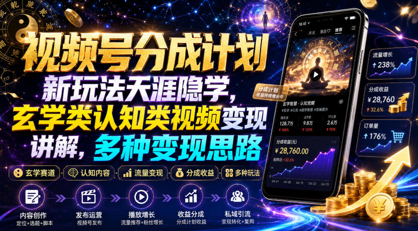 视频号分成新玩法，天涯隐学玄学变现教程，引流私域思路