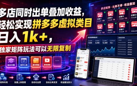 多店矩阵自动出单，拼多多虚拟类目变现1方法零基础副业玩法