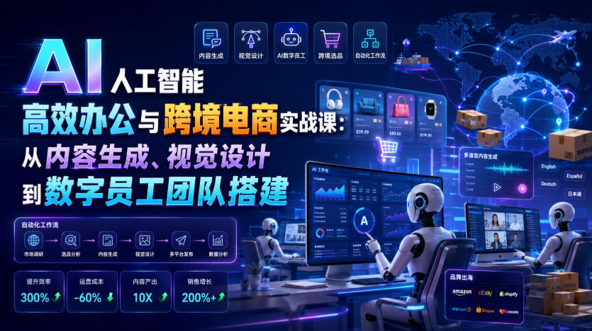 AI人工智能高效办公与跨境电商实战课：从内容生成到数字员工团队搭建