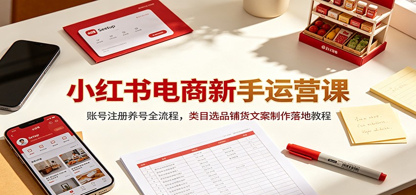 小红书电商新手运营课：账号养号选品铺货文案制作全流程