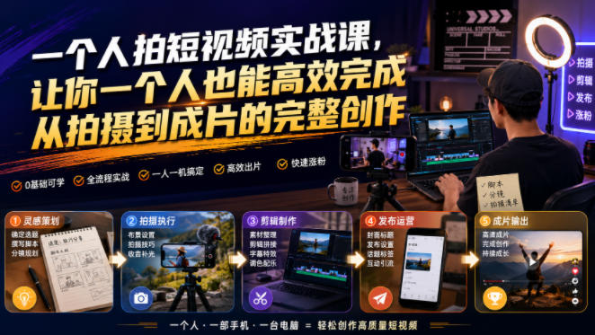 一个人拍短视频实战课:零基础学运镜构图剪辑,轻松出片 一个人拍短视频实战课:零基础学运镜构图剪辑,轻松出片