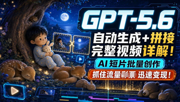 GPT-5.6自动生成+拼接视频详解,AI短片批量创作变现教程 GPT-5.6自动生成+拼接视频详解,AI短片批量创作变现教程