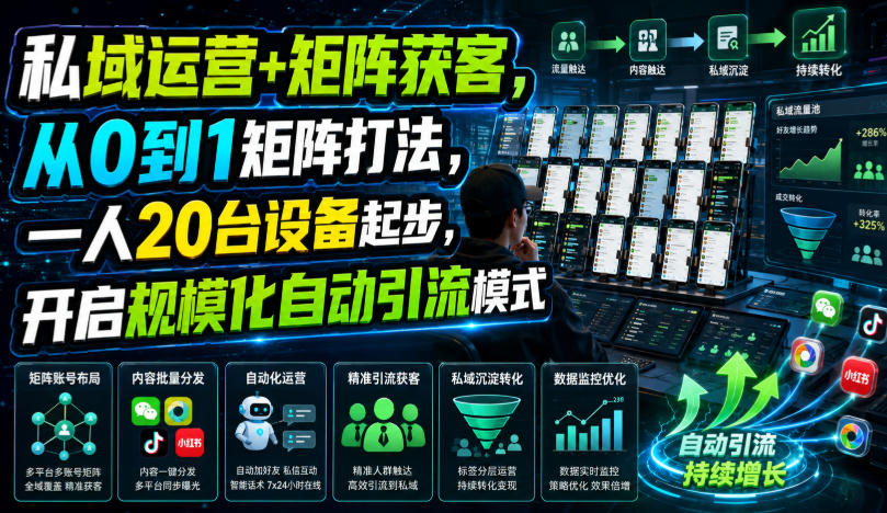 私域矩阵获客从0到1，一人20台设备起步，批量放大流量实战课