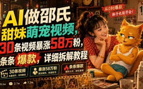 AI邵氏甜妹萌宠视频教程，30条涨粉58万爆款拆解