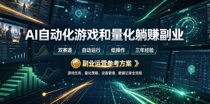 AI自动化游戏搬砖+量化被动收入副业，变现几张稳定三年