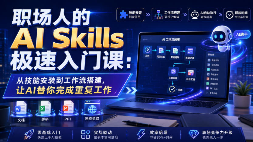 职场人AI极速入门：安装Skills搭建工作流，让AI自动完成重复任务