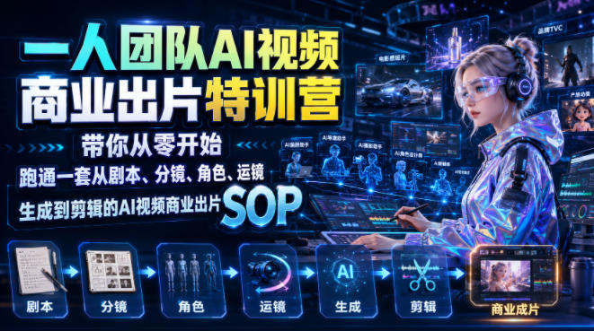 一人团队AI视频商业出片实战课：零基础跑通剧本到剪辑SOP