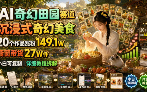 AI奇幻田园美食，20作品涨粉149万，小白可复制教程