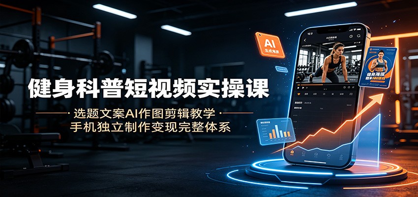 健身科普短视频实操课：手机AI选题剪辑变现，零基础独立制作完整体系