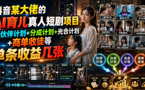 AI育儿短剧变现：低成本脚本制作+平台分成+商单收徒教程