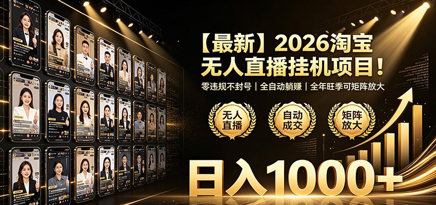 最新2026淘宝无人直播G机，零违规自动化被动收入变现100步骤0+