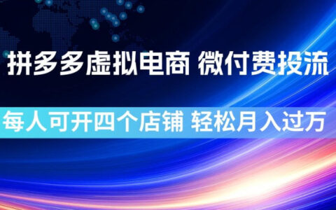拼多多虚拟电商微付费投流玩法，每人可开四店变现过万