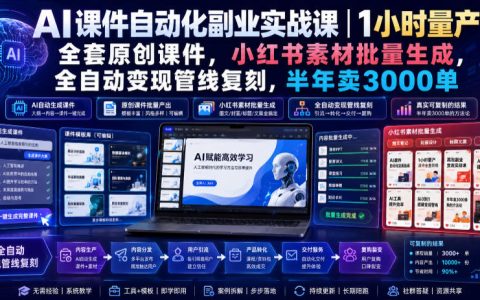 AI课件副业实战课｜1小时量产原创课件，小红书自动变现复刻