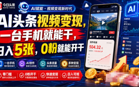 AI头条视频变现，手机剪映零粉起号，变现5张副业教程