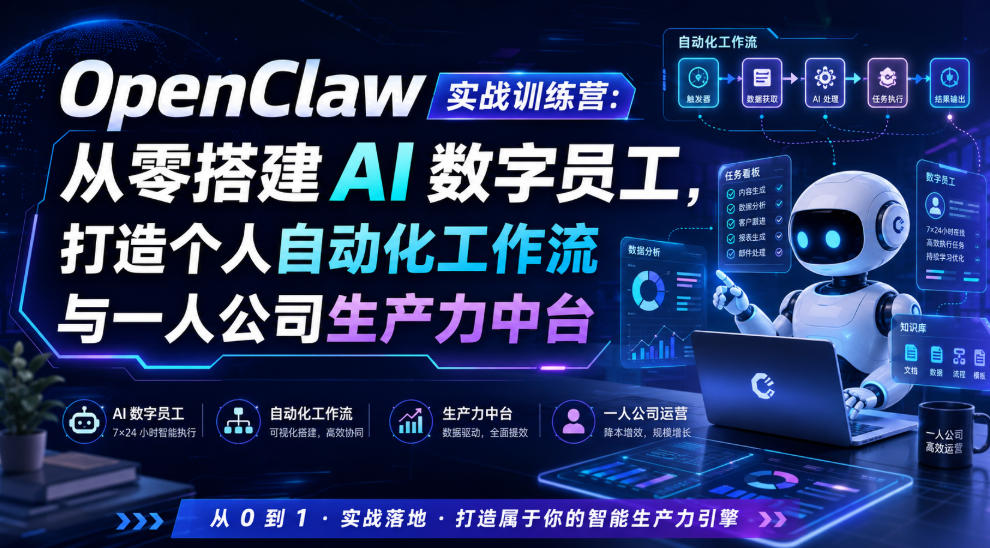 OpenClaw实战训练营：从零搭建AI数字员工与个人自动化工作流