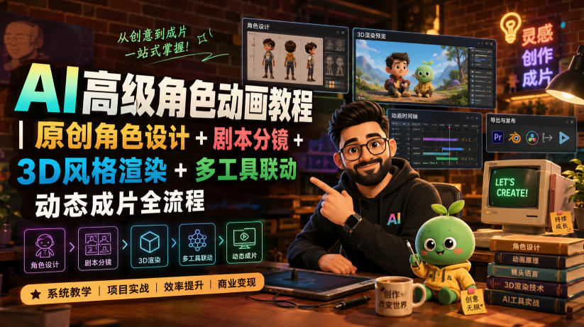 AI角色动画全流程｜原创设计+多工具联动+3D渲染+动态成片教程