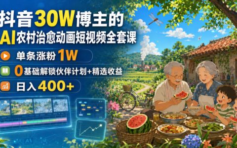 AI农村治愈动画短视频课：即梦豆包剪映实操，0基础涨粉变现副业