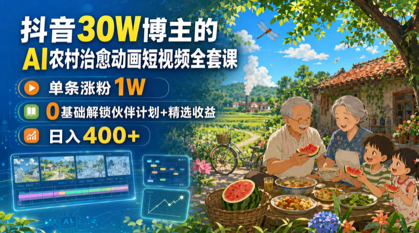 AI农村治愈动画短视频课：即梦豆包剪映实操，0基础涨粉变现副业