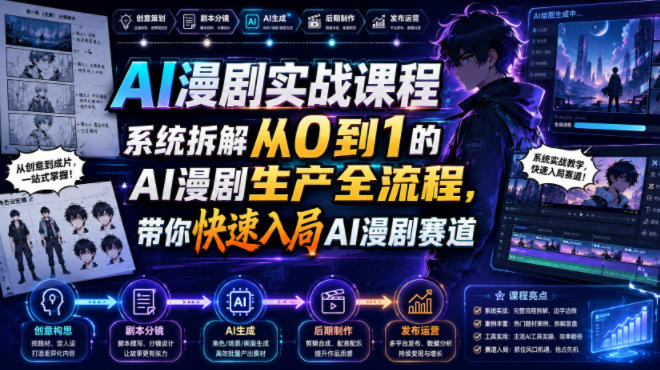 AI漫剧实战课：从0到1全流程制作，零基础快速入局短剧赛道