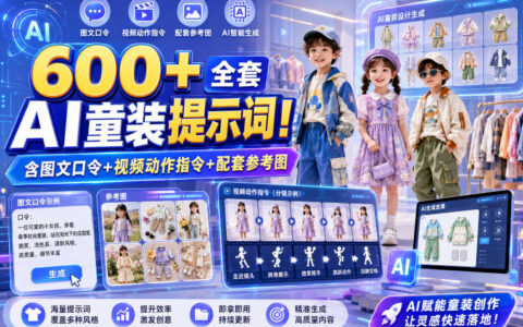 600方法AI童装提示词，图文视频口令+参考图，电商种草量产工具
