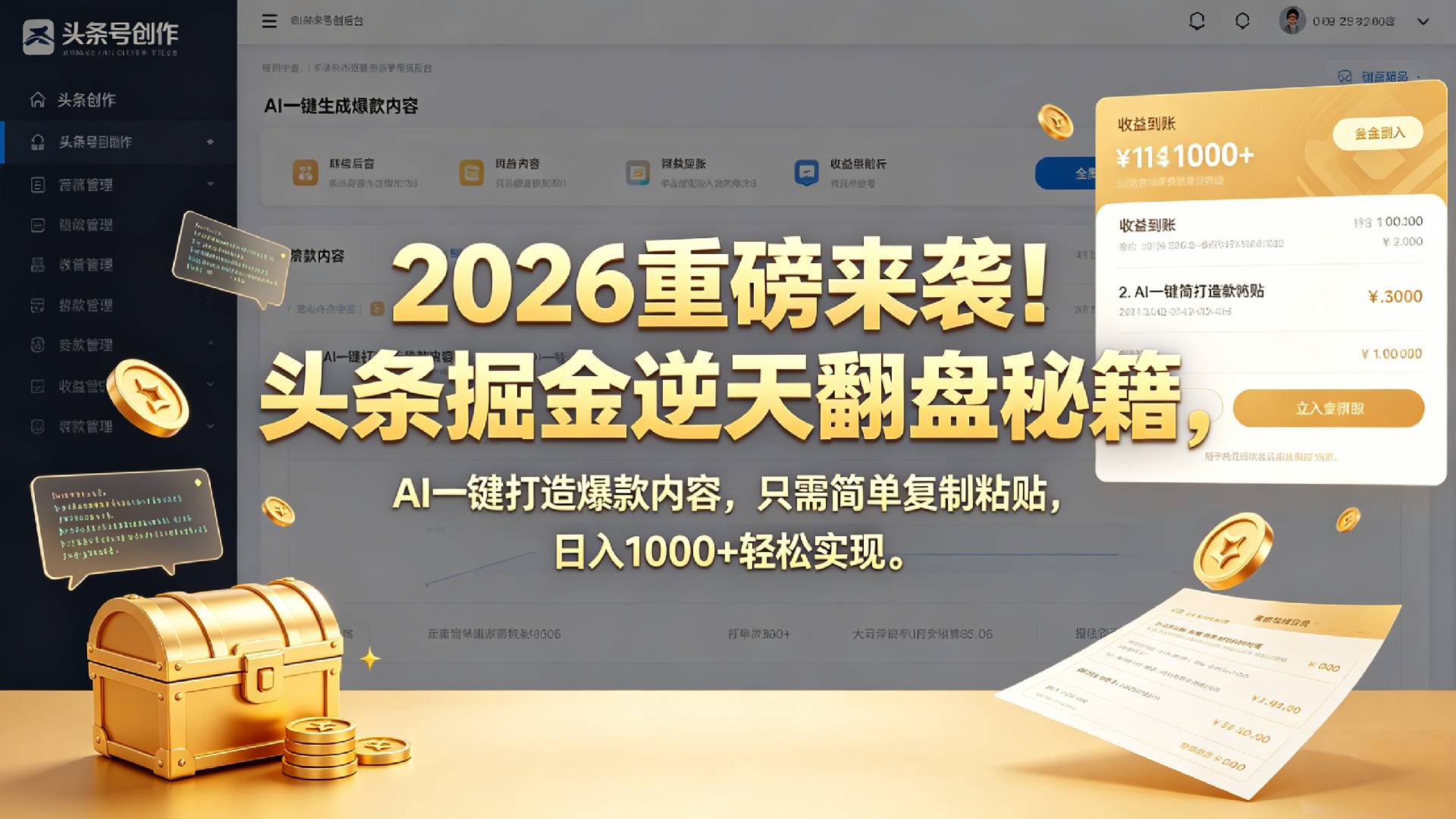 2026头条掘金秘籍：AI一键生成爆款内容，复制粘贴变现100步骤0+