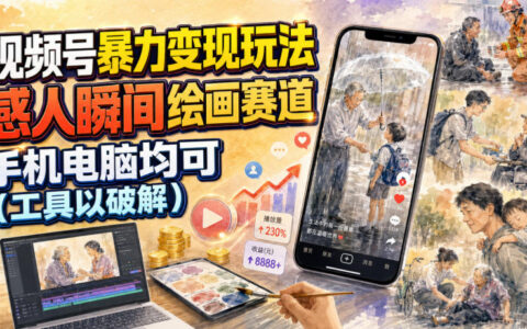 视频号感人瞬间绘画变现，中老年流量分成玩法手机电脑可做
