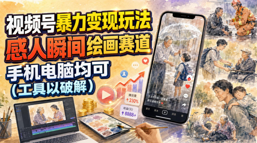 视频号感人瞬间绘画变现,中老年流量分成玩法手机电脑可做 视频号感人瞬间绘画变现,中老年流量分成玩法手机电脑可做