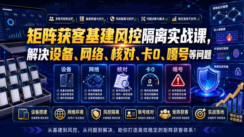 矩阵获客风控隔离实战课，解决设备IP关联卡0封号问题