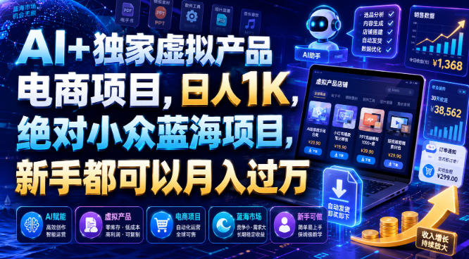 2026 AI+虚拟产品电商蓝海项目，新手变现1K变现过万