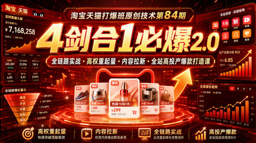 淘宝天猫打爆班84期:4剑合1必爆2.0全链路实战高权重起量课 淘宝天猫打爆班84期:4剑合1必爆2.0全链路实战高权重起量课