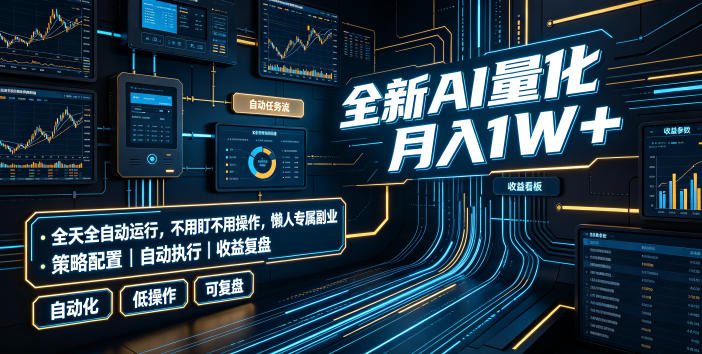 全新AI量化变现1W+，自动化运行懒人副业，新手1小时上手