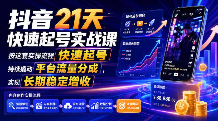 抖音21天快速起号实战课,零基础爆款IP打造与流量变现全流程 抖音21天快速起号实战课,零基础爆款IP打造与流量变现全流程