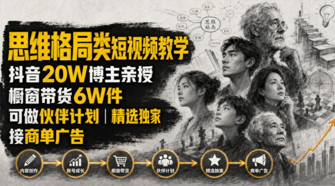 人性思维格局短视频教学，抖音20W博主亲授橱窗带货6W件
