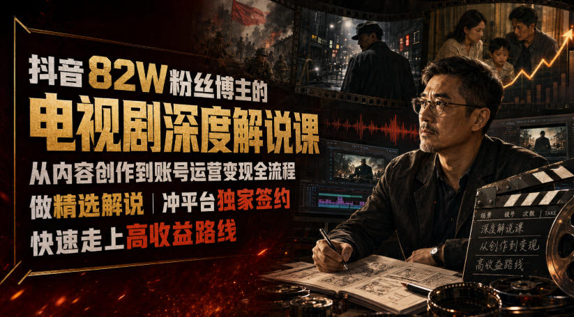 抖音82W粉博主亲授电视剧深度解说课，从0到独家签约变现全流程