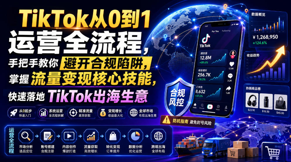 TikTok从0到1运营全流程，避开合规陷阱掌握流量变现核心技能