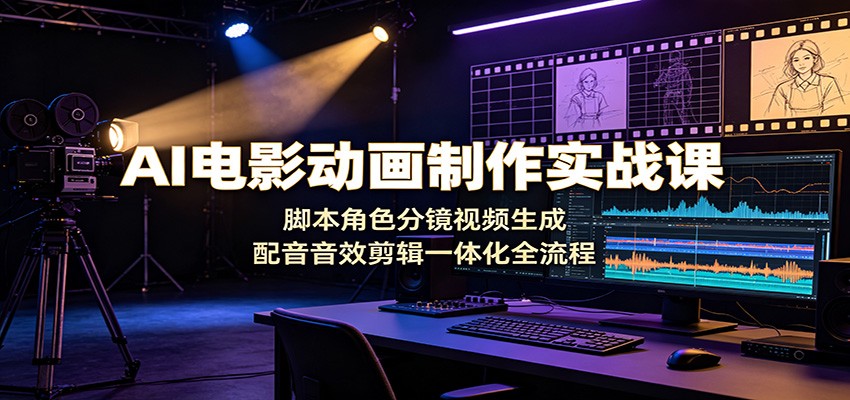 AI电影动画实战课：脚本分镜视频配音音效剪辑全流程